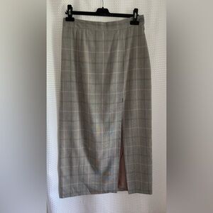 Women’s VINTAGE Paula gray plaid maxi shirt with front slit Sz 15 fits‎ Sz 12-13